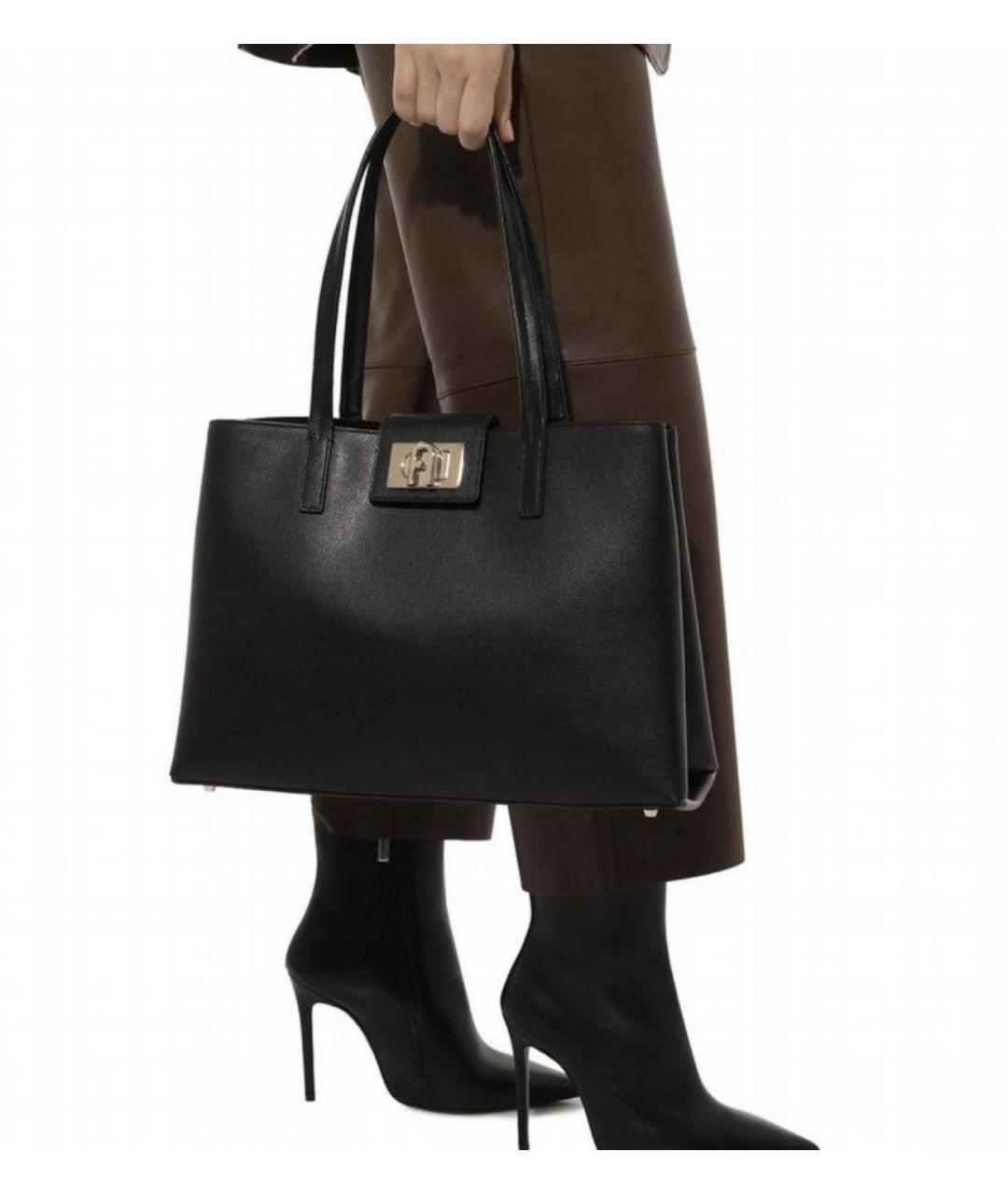 FURLA Черная кожаная сумка тоут, фото 2
