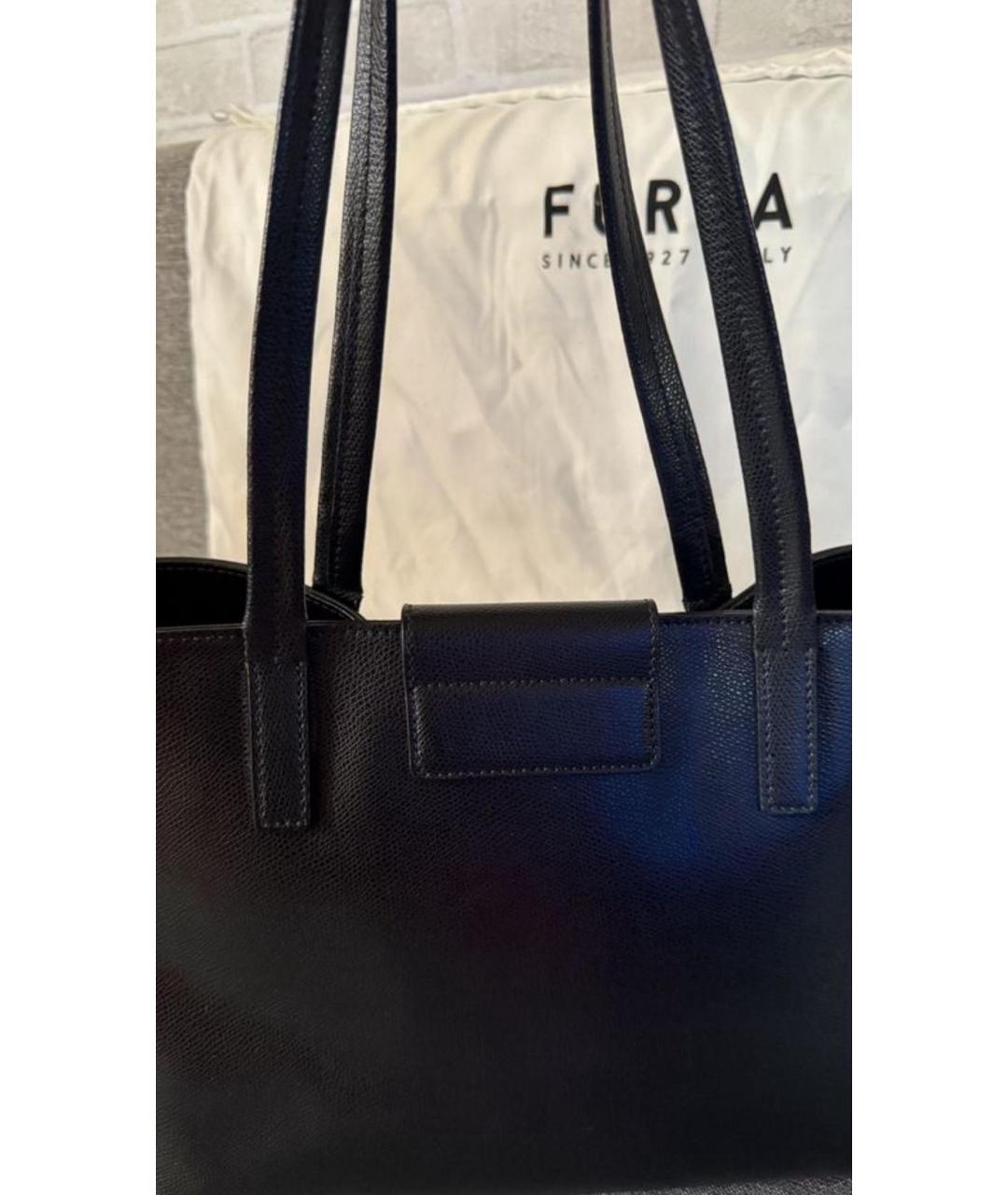 FURLA Черная кожаная сумка тоут, фото 6