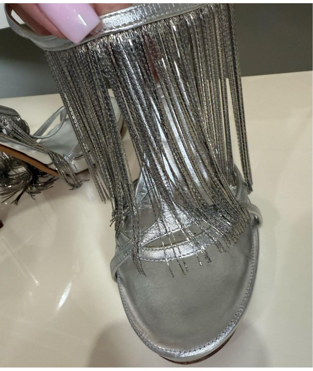 ALEXANDER MCQUEEN Серебряные кожаные босоножки, фото 5