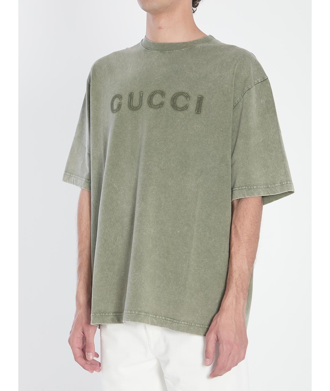 GUCCI Зеленая хлопковая футболка, фото 3