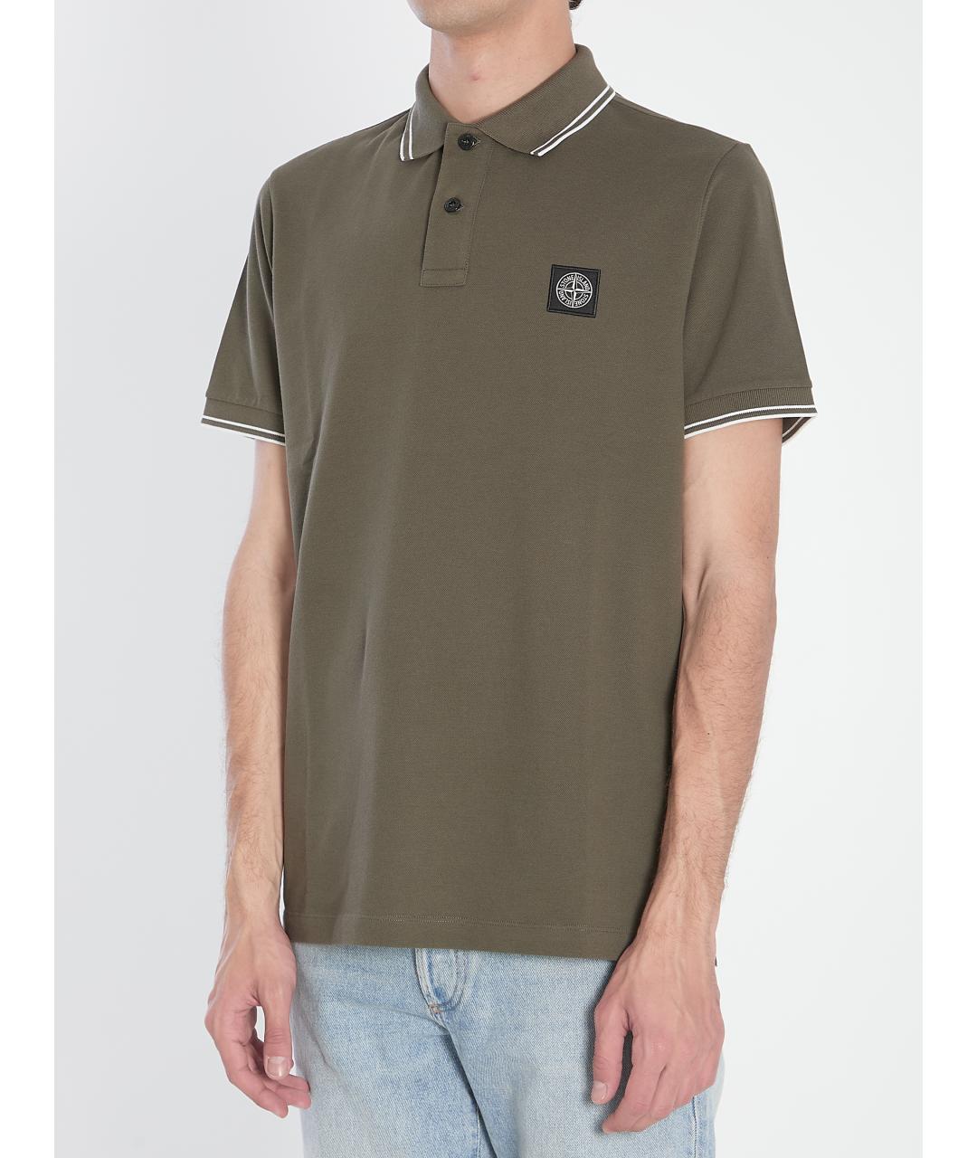 STONE ISLAND Хаки хлопковое поло с коротким рукавом, фото 3