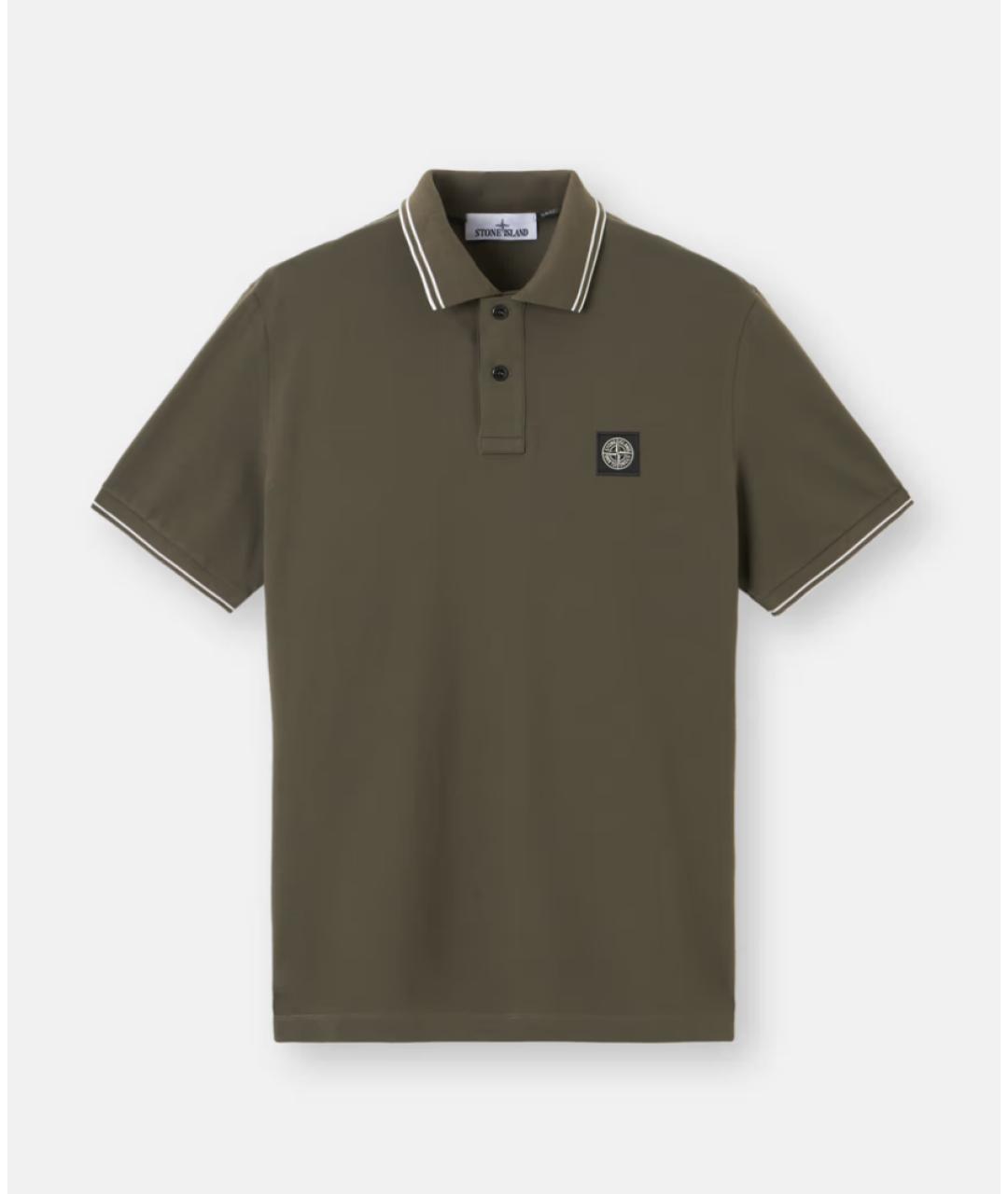 STONE ISLAND Хаки хлопковое поло с коротким рукавом, фото 6