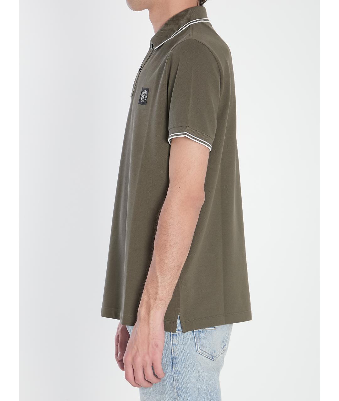 STONE ISLAND Хаки хлопковое поло с коротким рукавом, фото 4
