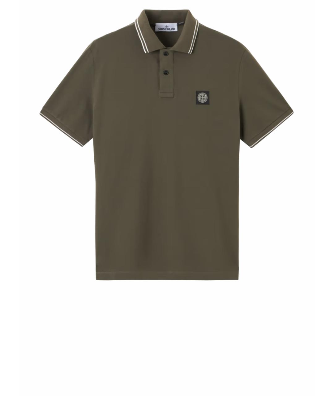 STONE ISLAND Хаки хлопковое поло с коротким рукавом, фото 1
