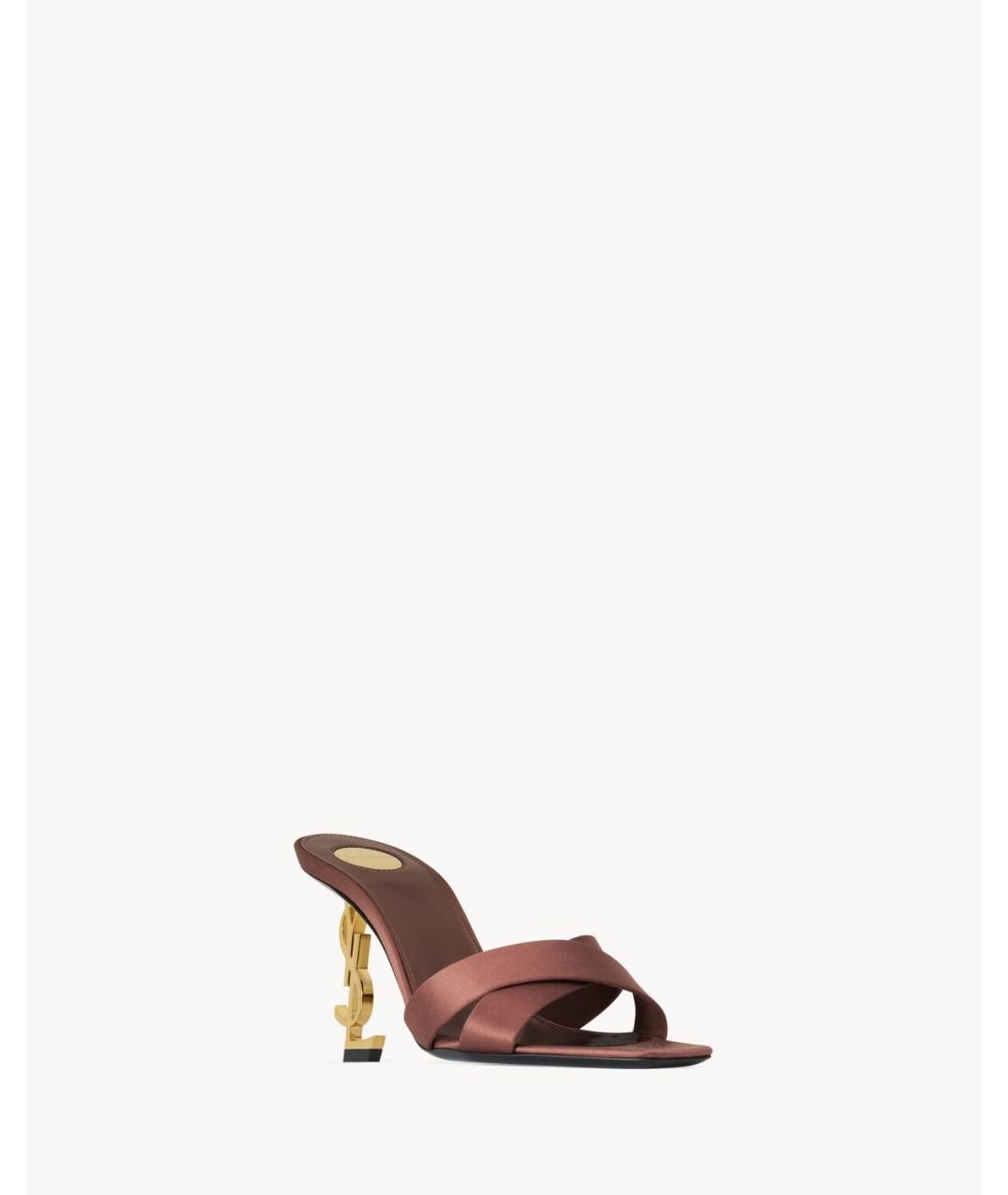 SAINT LAURENT Коричневые кожаные мюли, фото 3