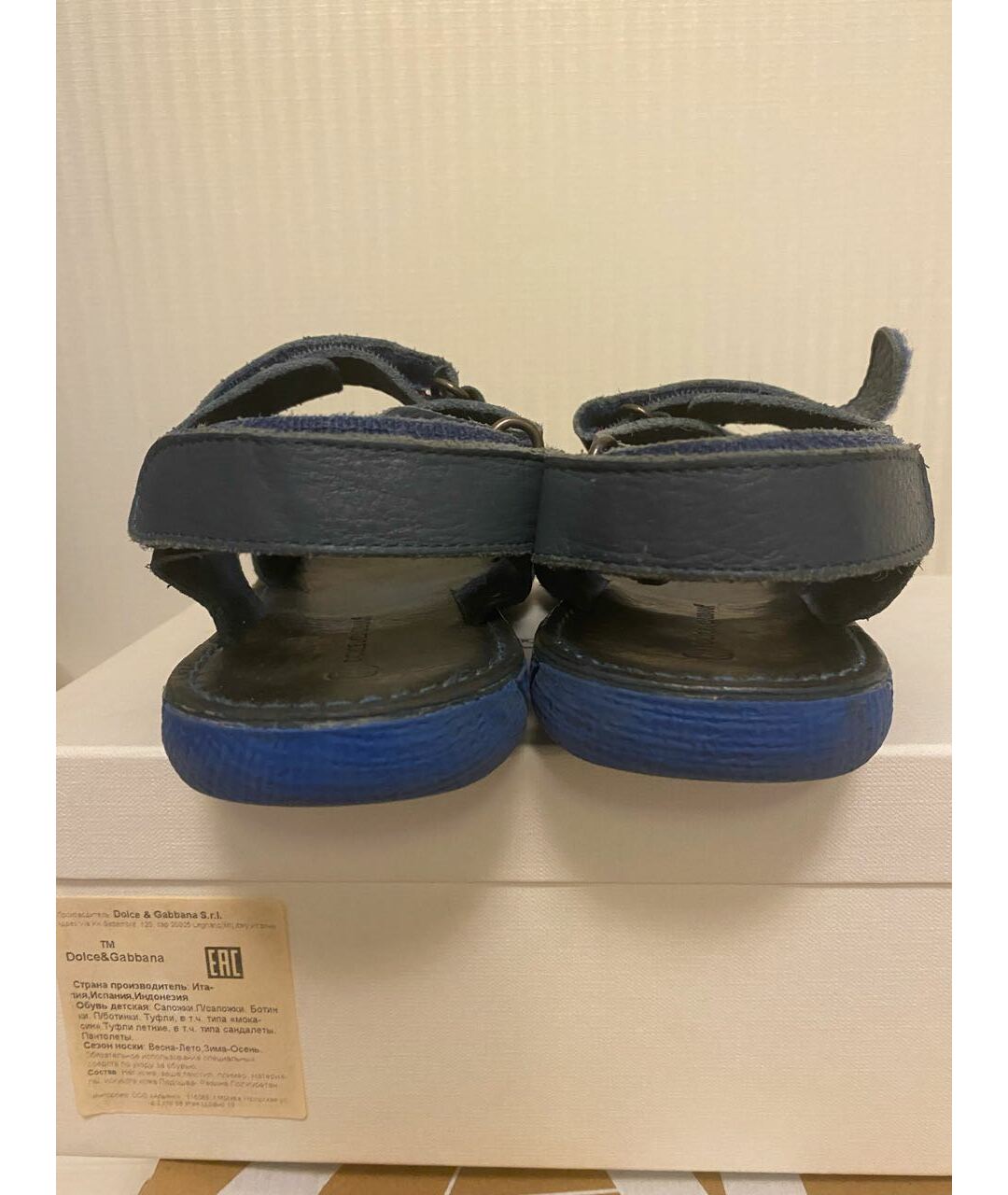 DOLCE & GABBANA KIDS Синие кожаные сандалии и шлепанцы, фото 4