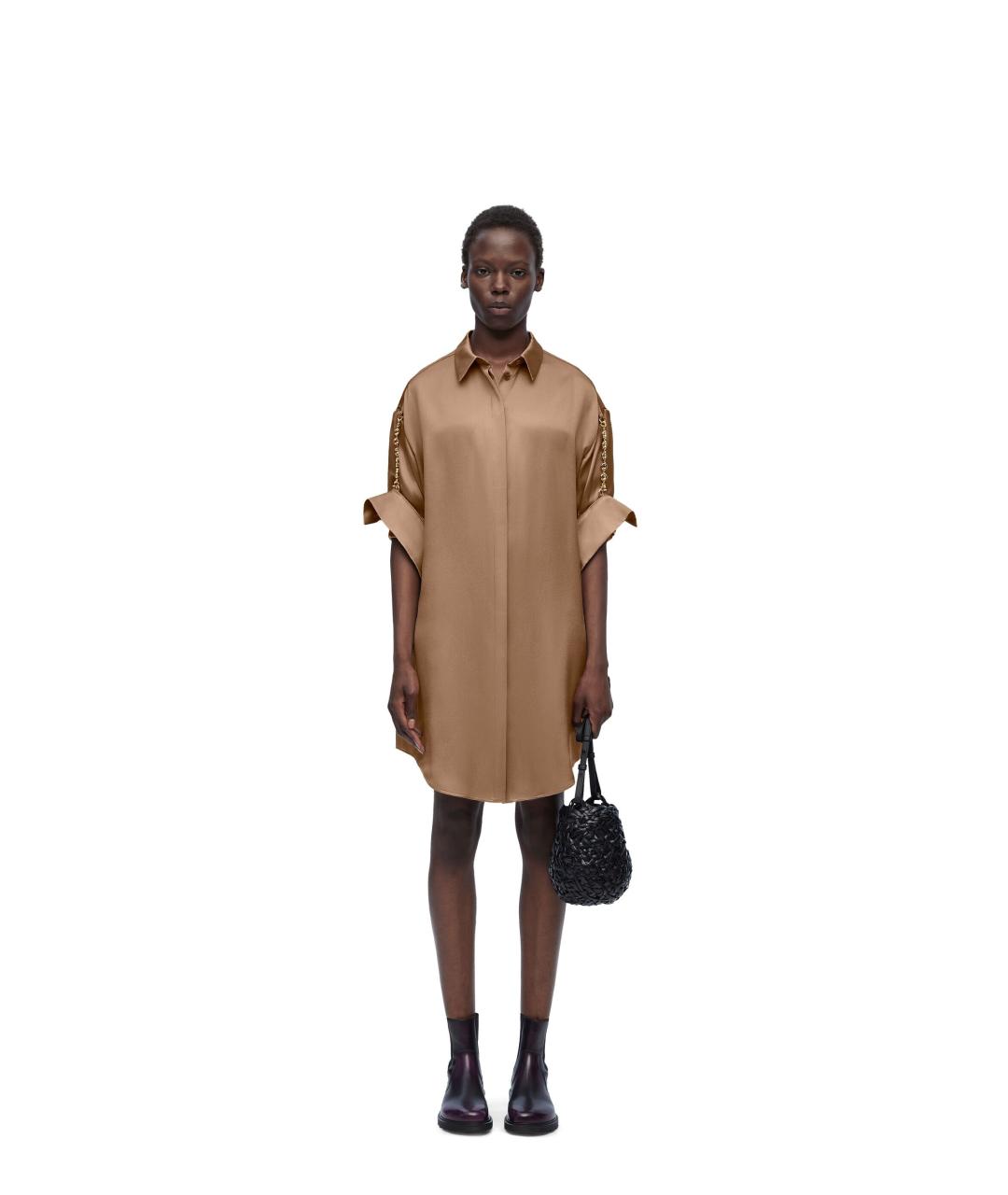 LOEWE Коричневое шелковое повседневное платье, фото 2