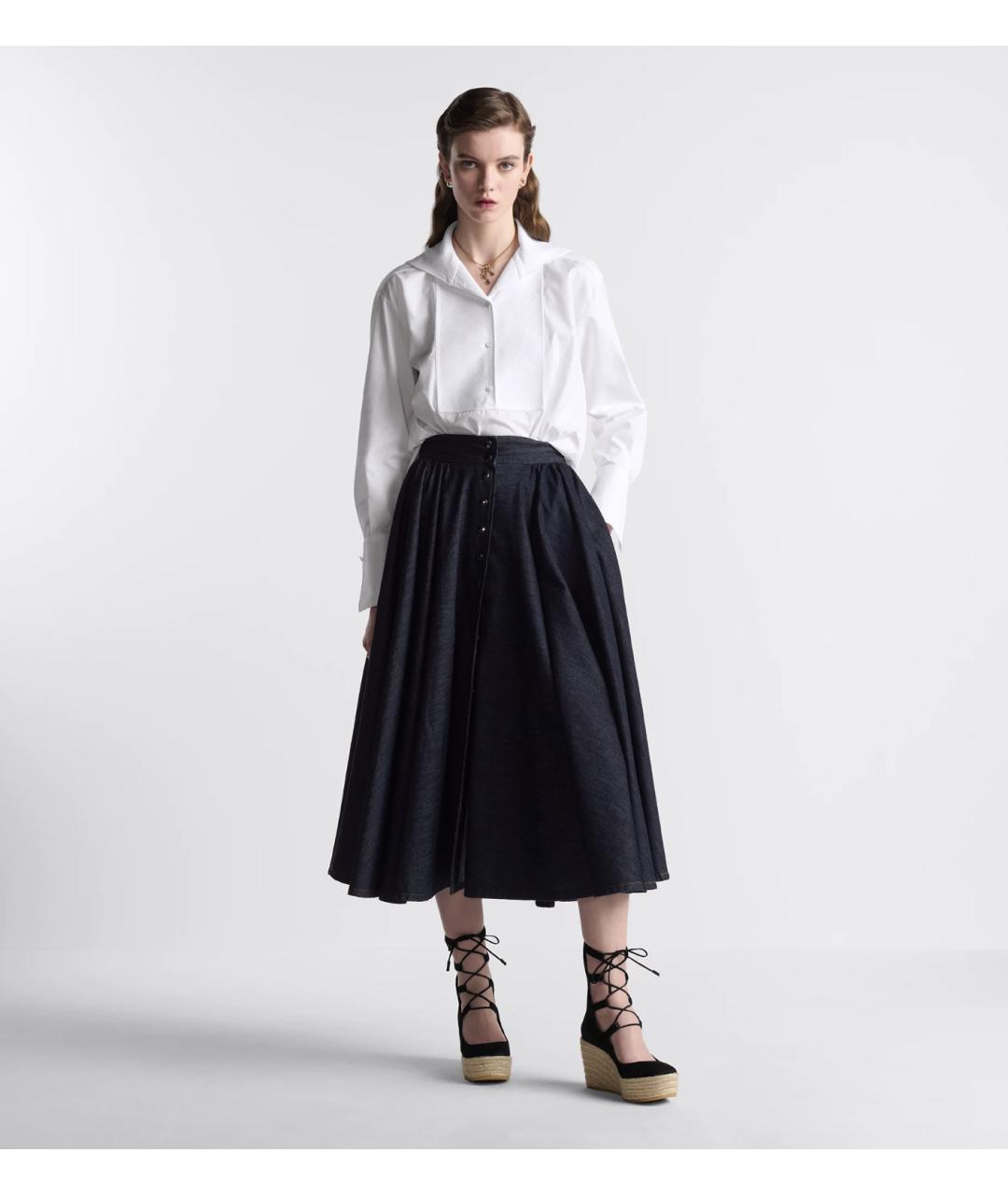 CHRISTIAN DIOR Синяя хлопковая юбка миди, фото 3