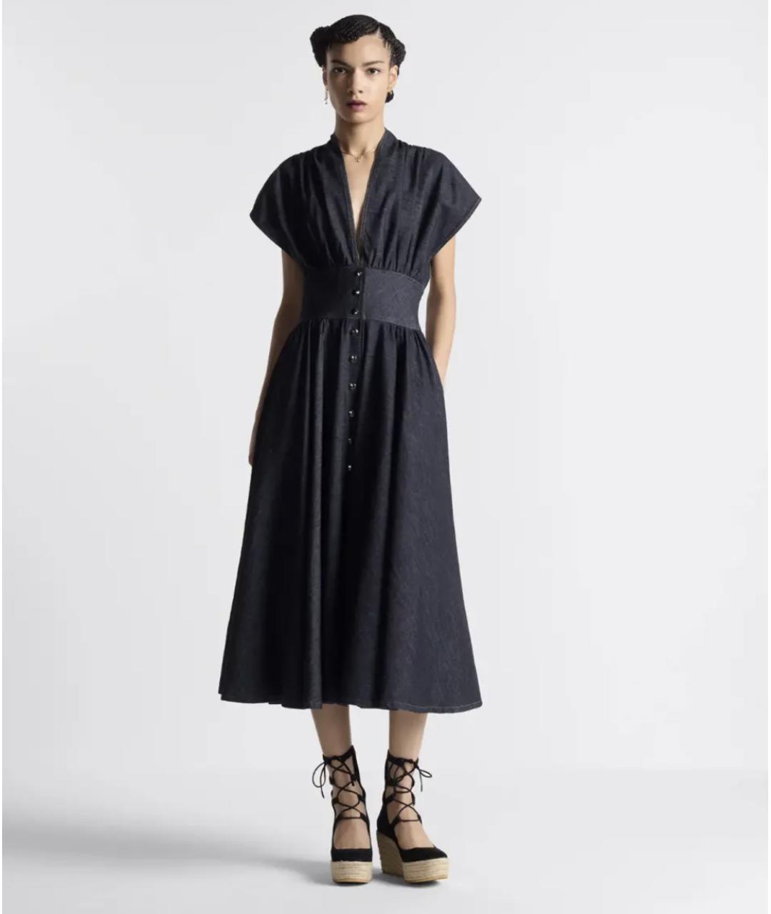 CHRISTIAN DIOR Синее хлопковое повседневное платье, фото 3