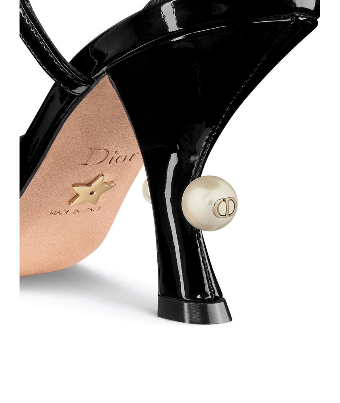 CHRISTIAN DIOR Черные лодочки на низком каблуке из лакированной кожи, фото 7