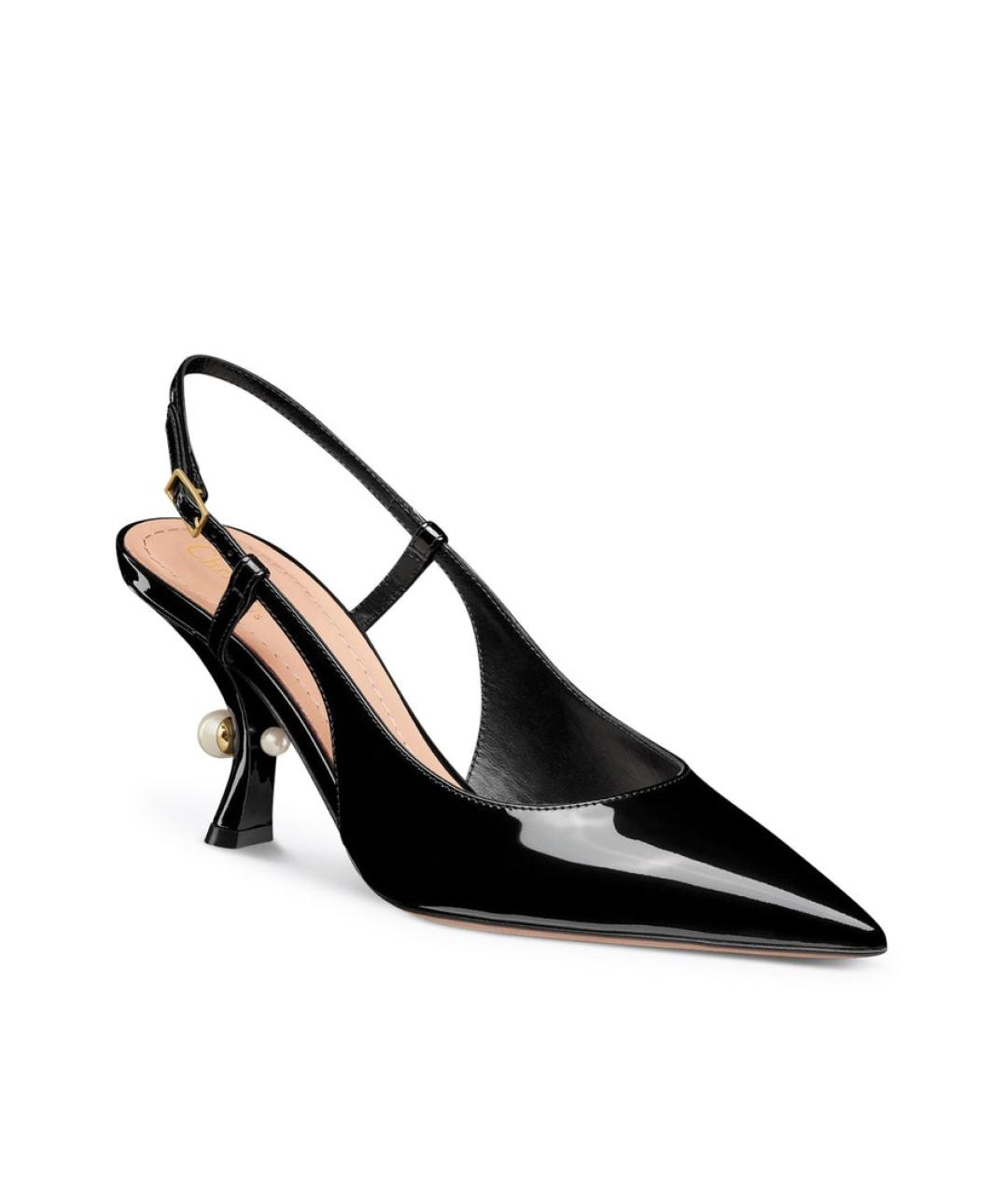 CHRISTIAN DIOR Черные лодочки на низком каблуке из лакированной кожи, фото 2