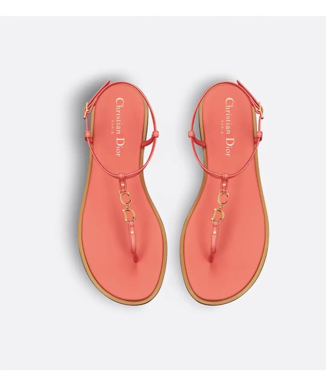 CHRISTIAN DIOR Коралловые кожаные сандалии, фото 3