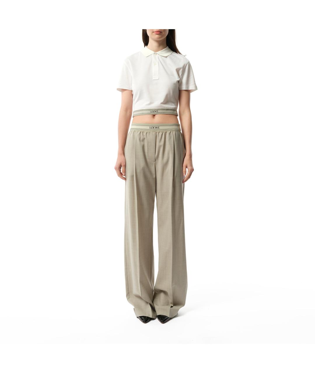 LOEWE Бежевые шерстяные прямые брюки, фото 3
