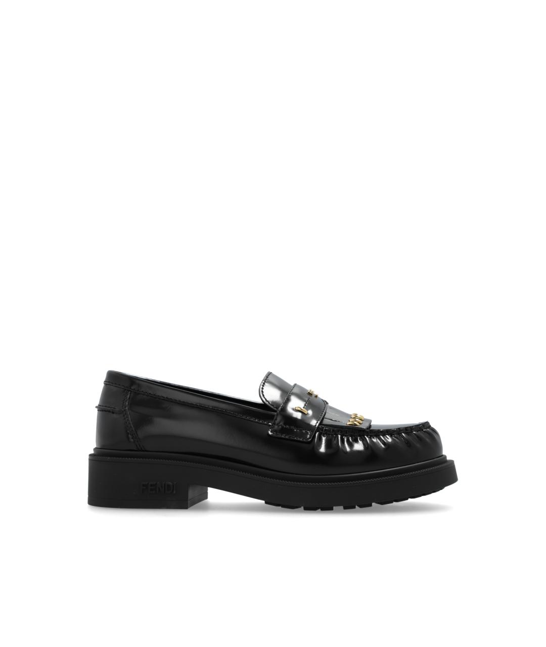 FENDI Черные кожаные лоферы, фото 1