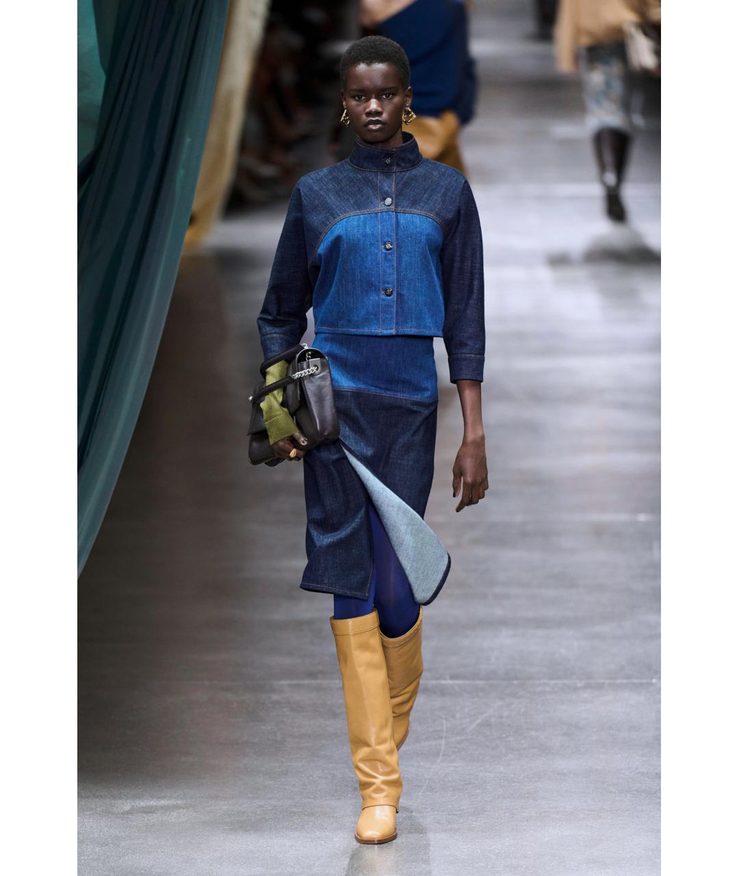 FENDI Темно-синяя хлопковая юбка миди, фото 5