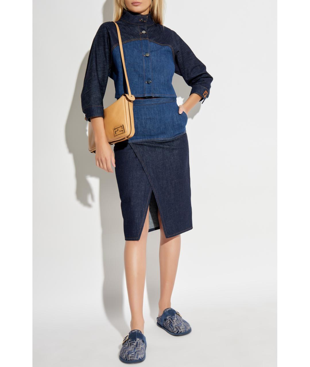 FENDI Темно-синяя хлопковая юбка миди, фото 4