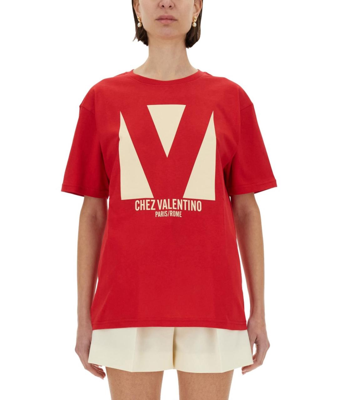 VALENTINO Красная хлопковая футболка, фото 2