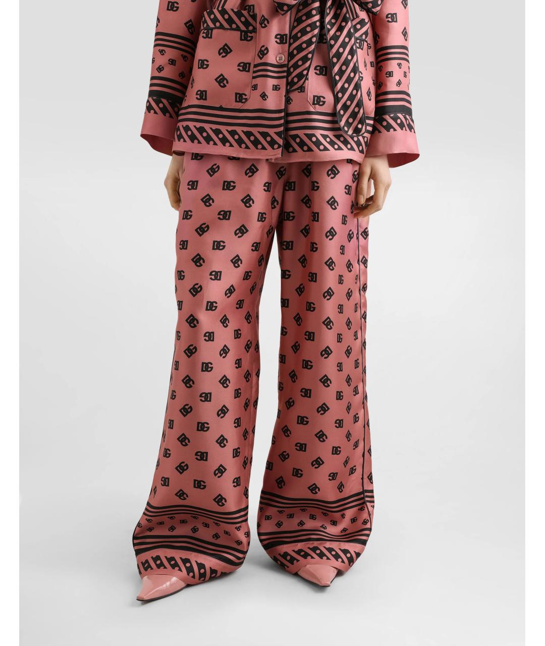 DOLCE&GABBANA Розовые шелковые прямые брюки, фото 4