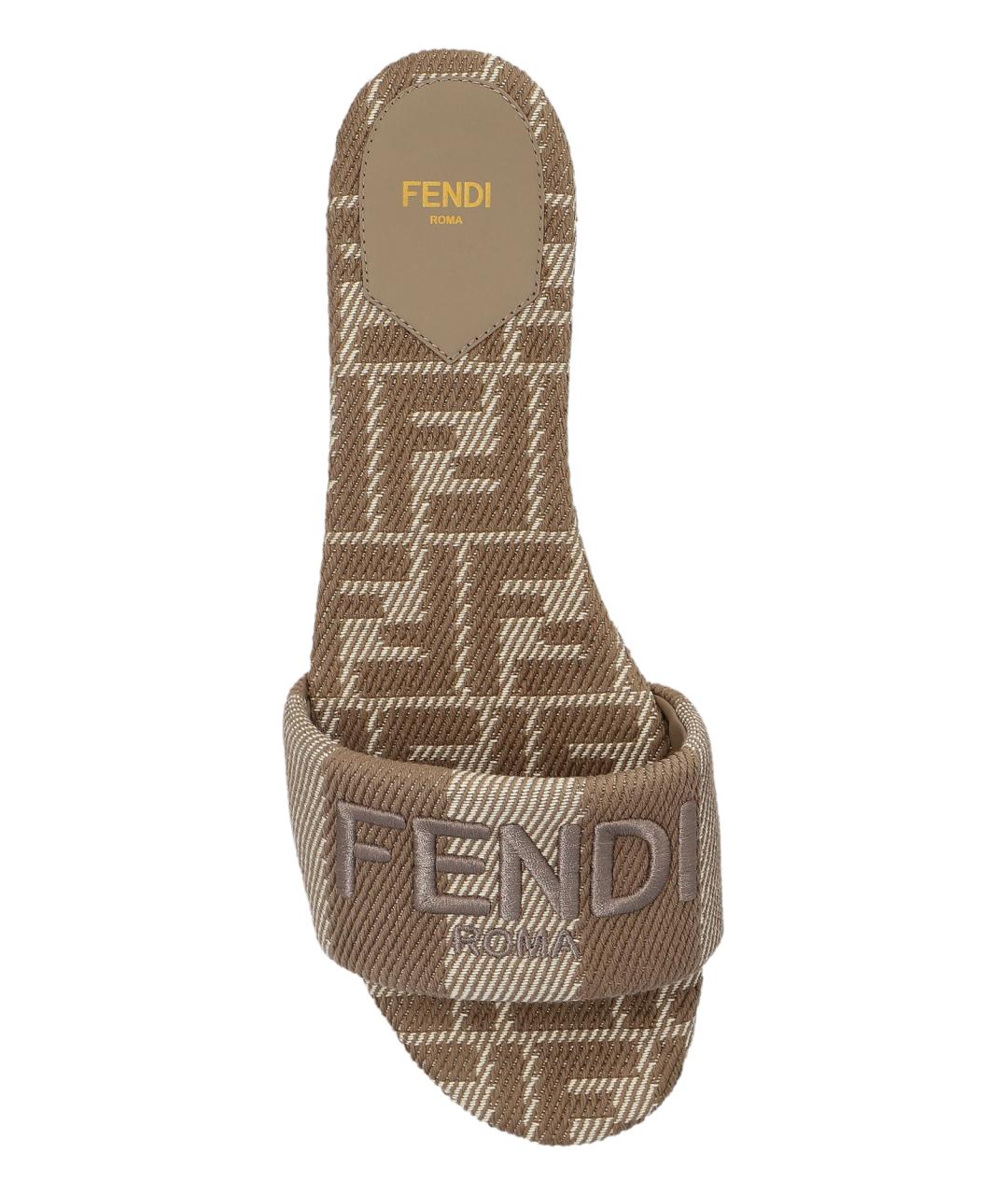 FENDI Бежевые текстильные шлепанцы, фото 5