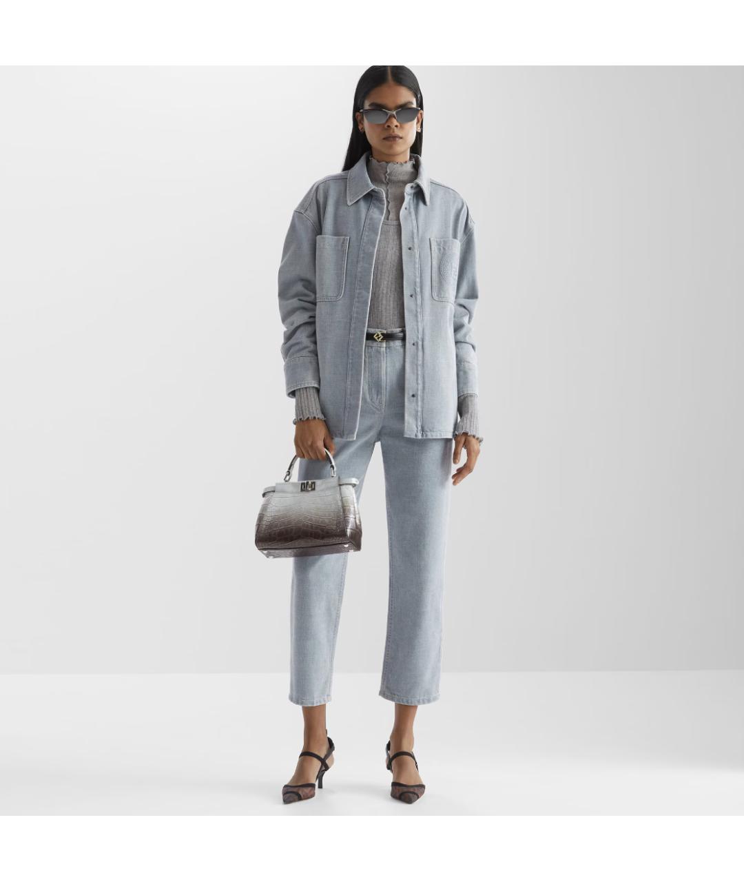 FENDI Голубые хлопковые прямые джинсы, фото 4
