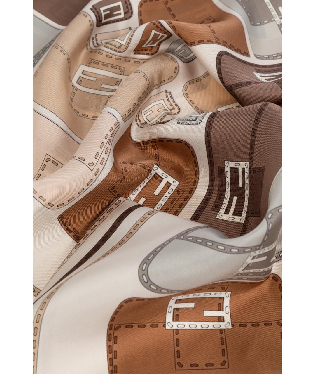 FENDI Бежевый шелковый платок, фото 3