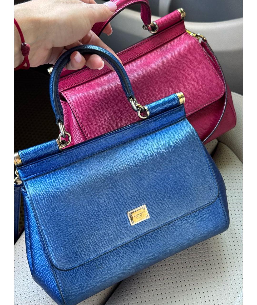 DOLCE&GABBANA Синяя кожаная сумка с короткими ручками, фото 7