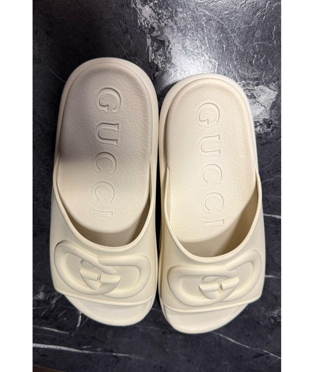 GUCCI Белые резиновые шлепанцы, фото 2