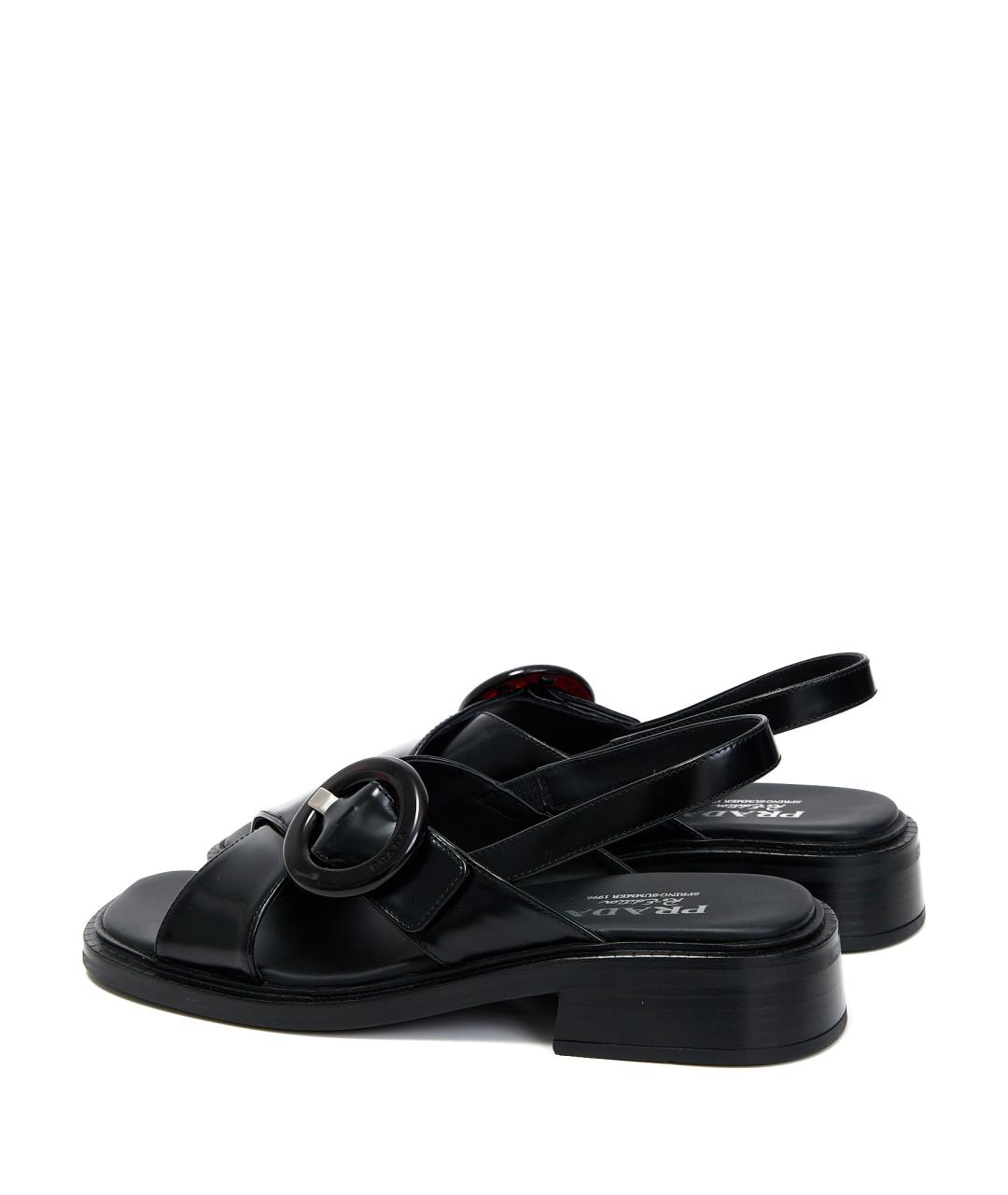 PRADA Черные кожаные босоножки, фото 3