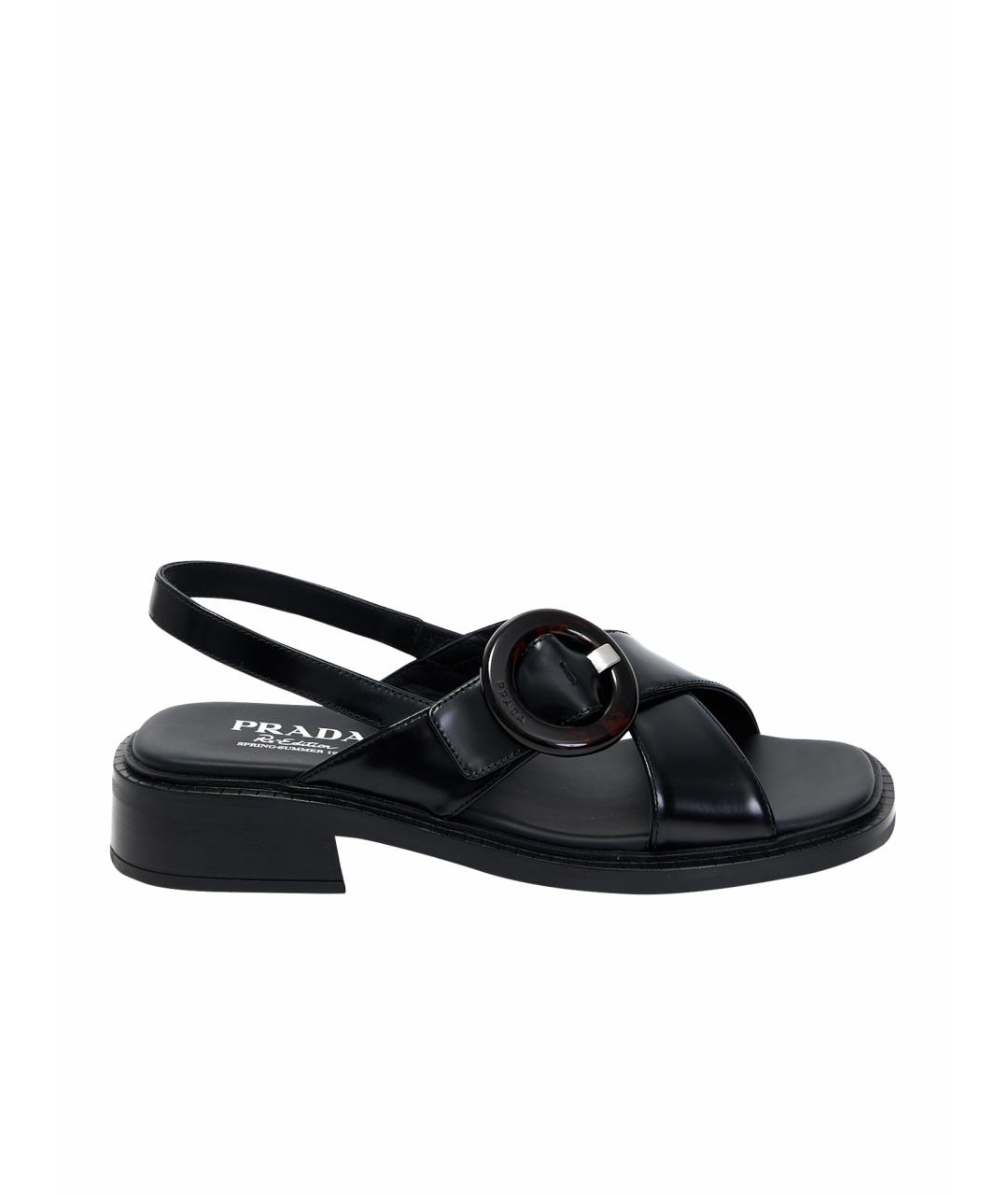 PRADA Черные кожаные босоножки, фото 1