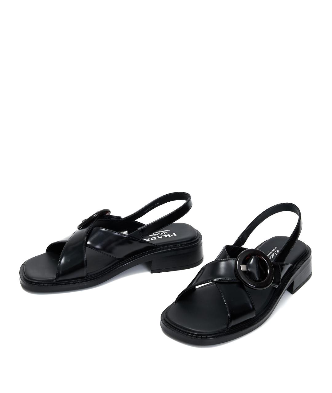PRADA Черные кожаные босоножки, фото 4