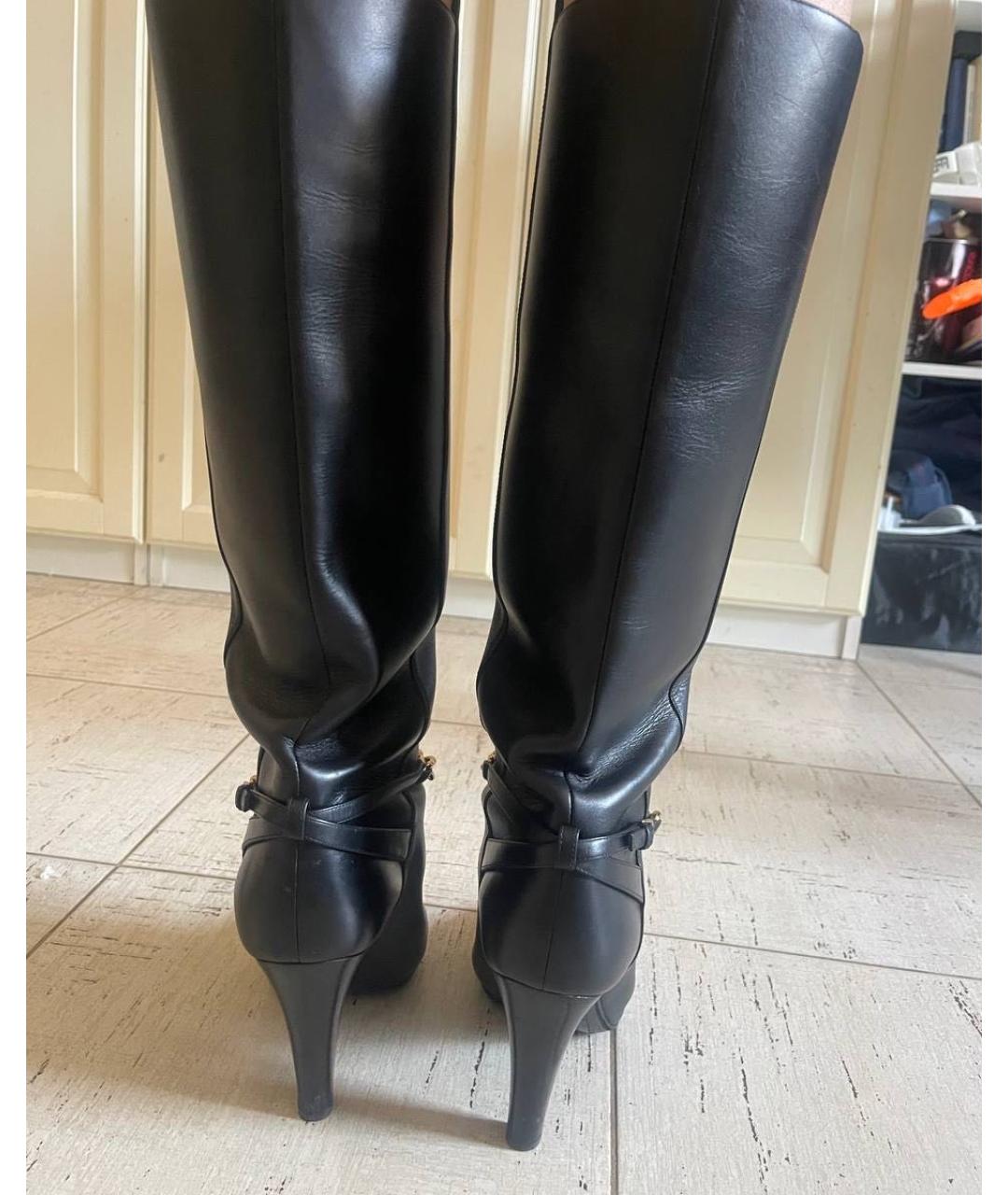 SAINT LAURENT Черные кожаные сапоги, фото 5