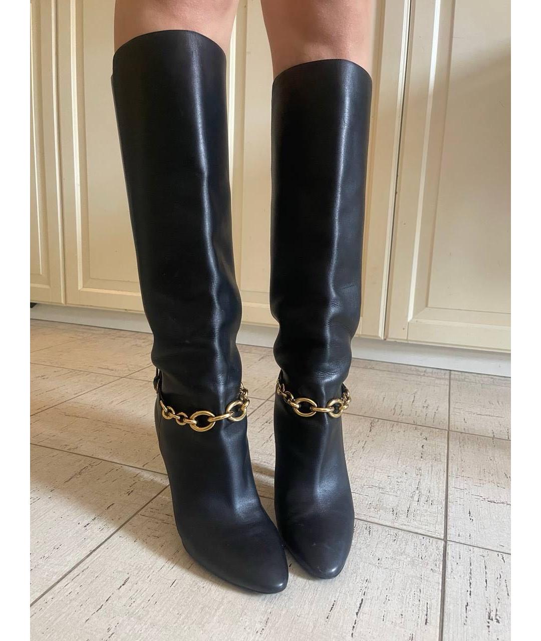 SAINT LAURENT Черные кожаные сапоги, фото 3