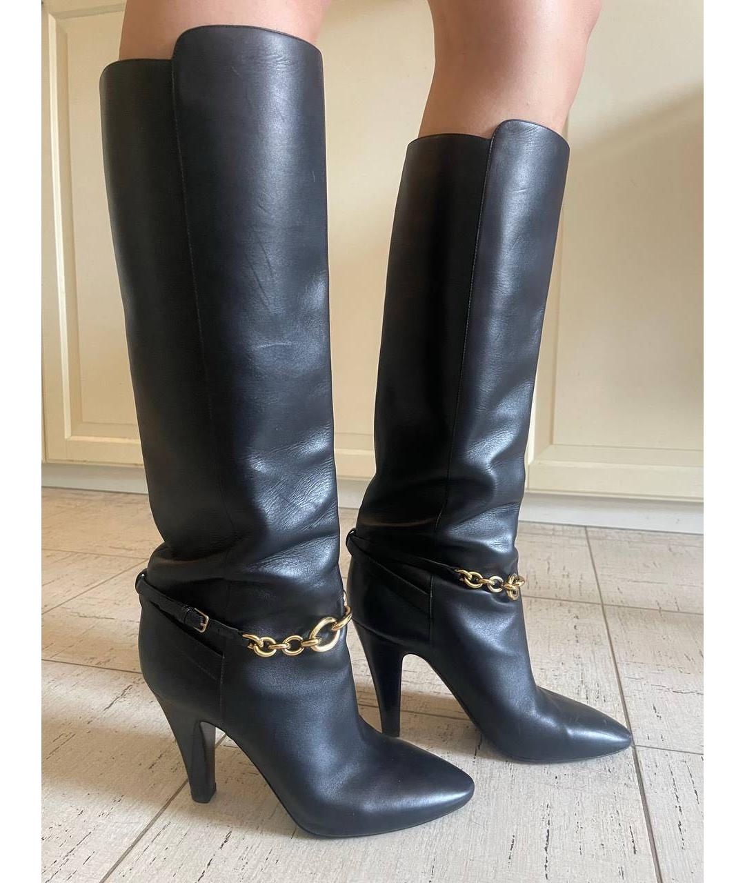 SAINT LAURENT Черные кожаные сапоги, фото 9