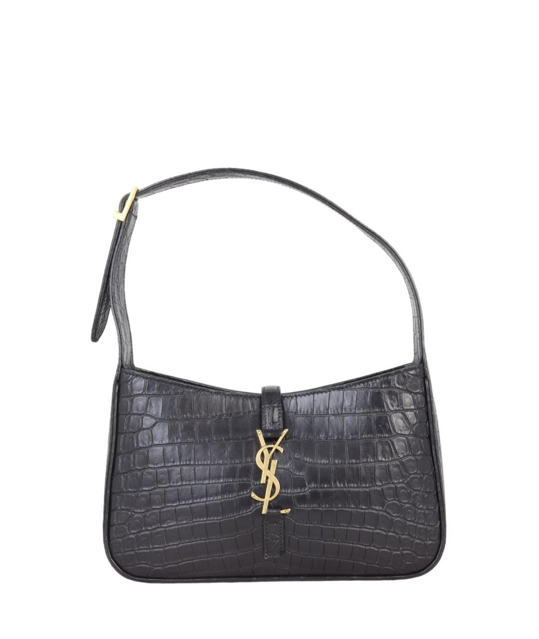 SAINT LAURENT Черная сумка с короткими ручками из экзотической кожи, фото 5