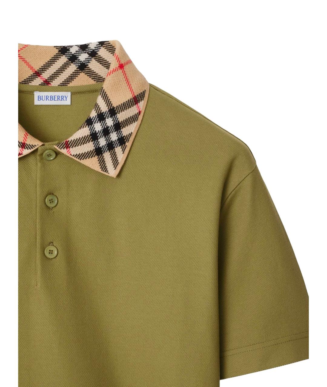 BURBERRY Зеленые хлопковое поло с коротким рукавом, фото 5