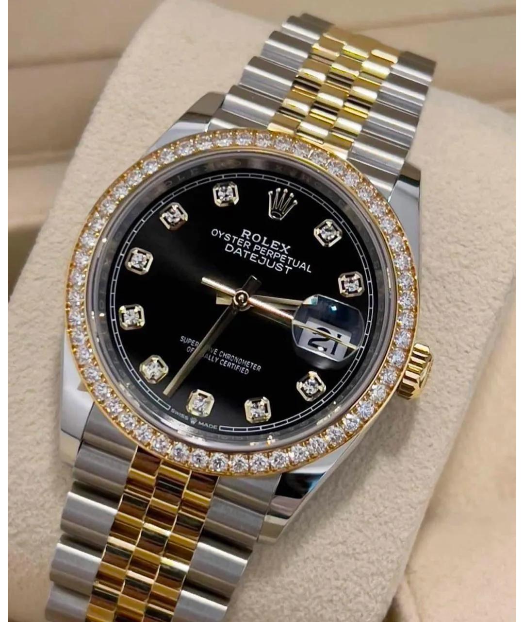 ROLEX Черные часы из желтого золота, фото 2