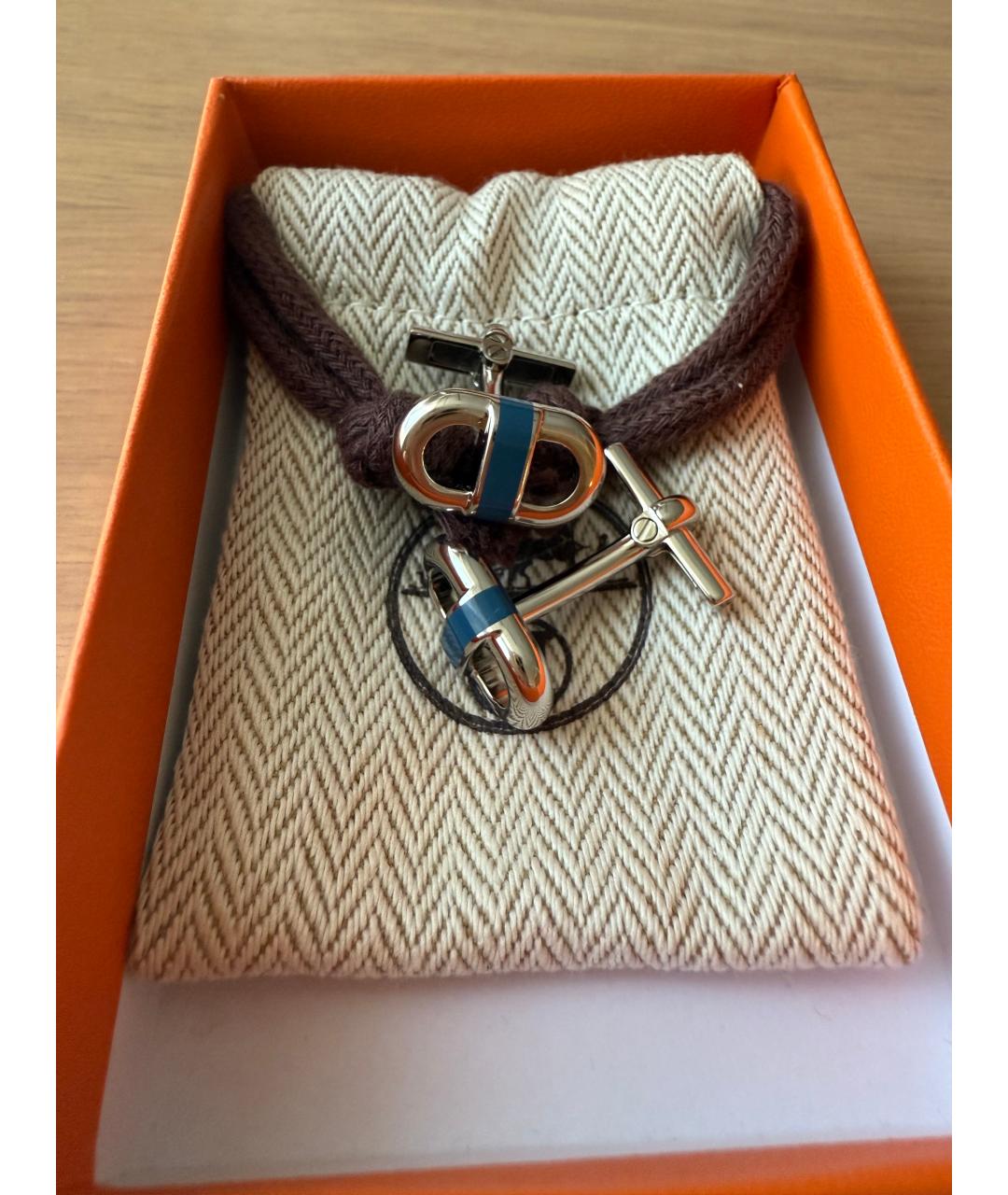 HERMES Синие металлические запонки, фото 2