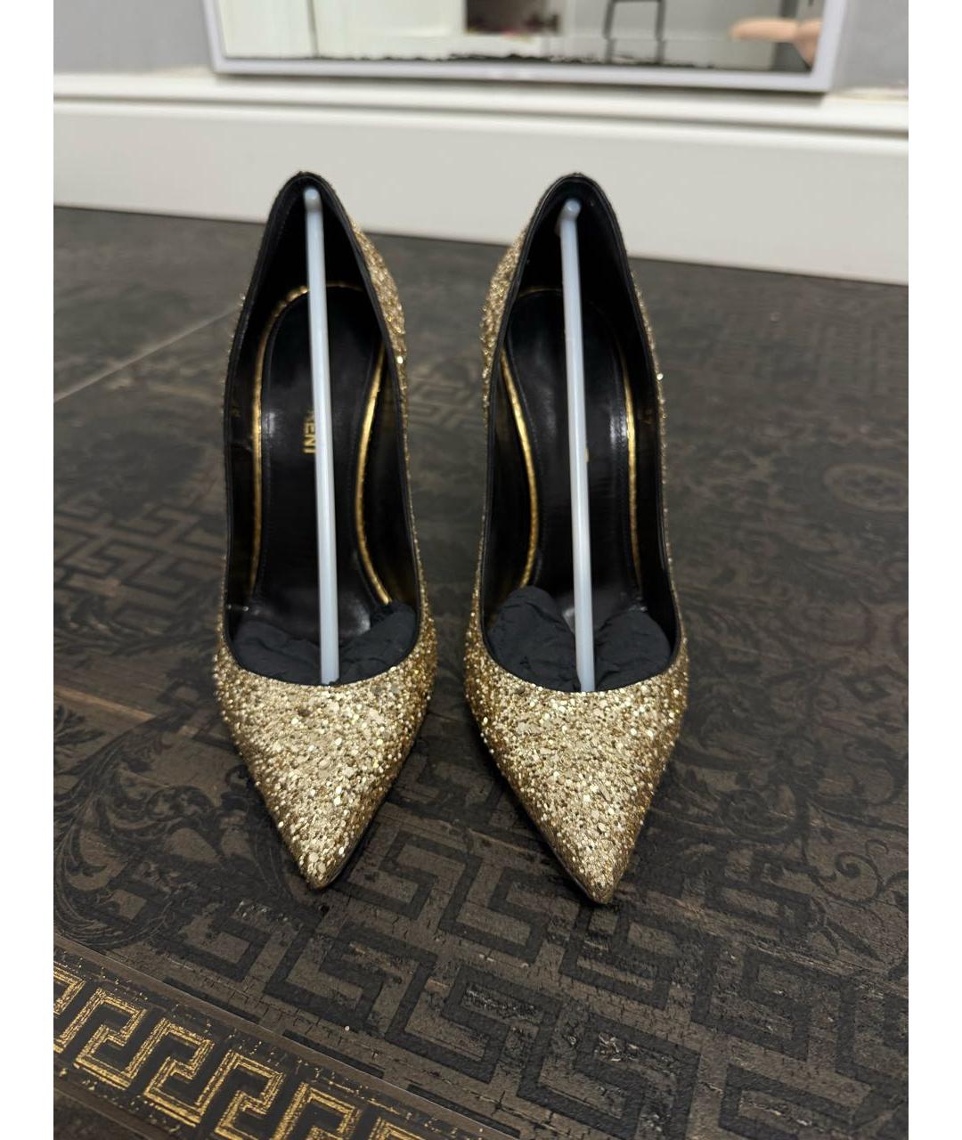 SAINT LAURENT Золотые кожаные туфли, фото 2