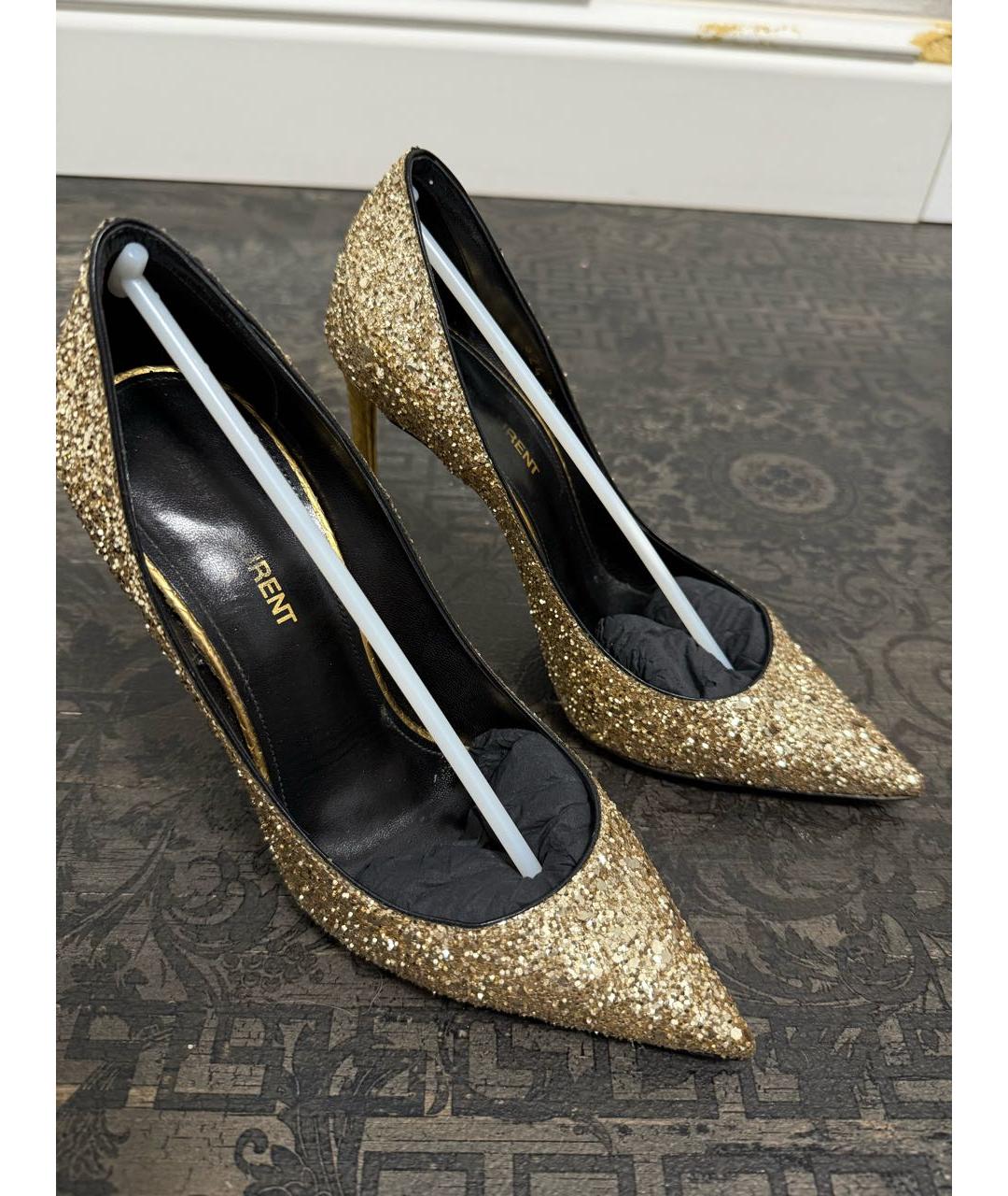 SAINT LAURENT Золотые кожаные туфли, фото 4