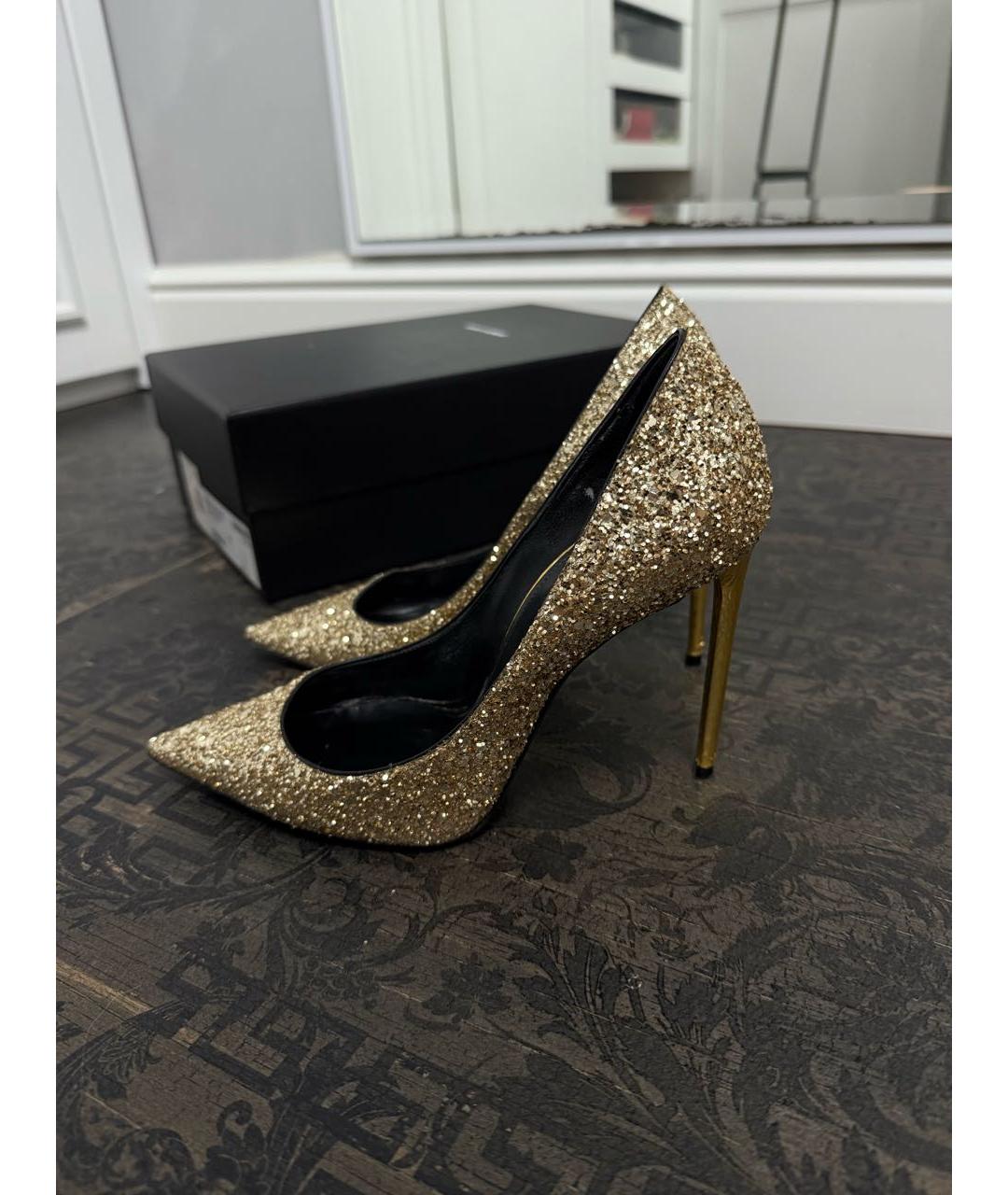 SAINT LAURENT Золотые кожаные туфли, фото 6