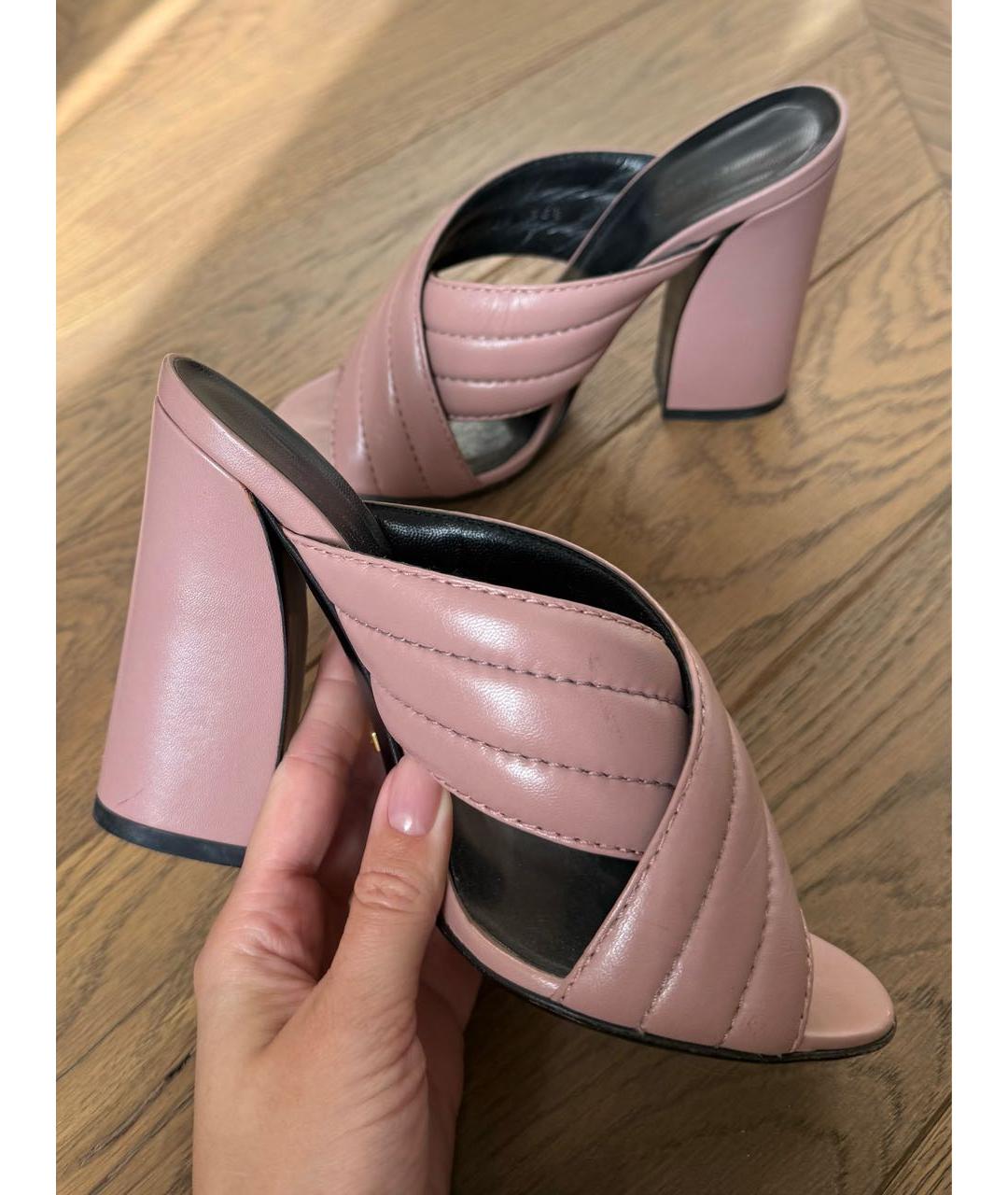 GUCCI Розовые кожаные мюли, фото 4