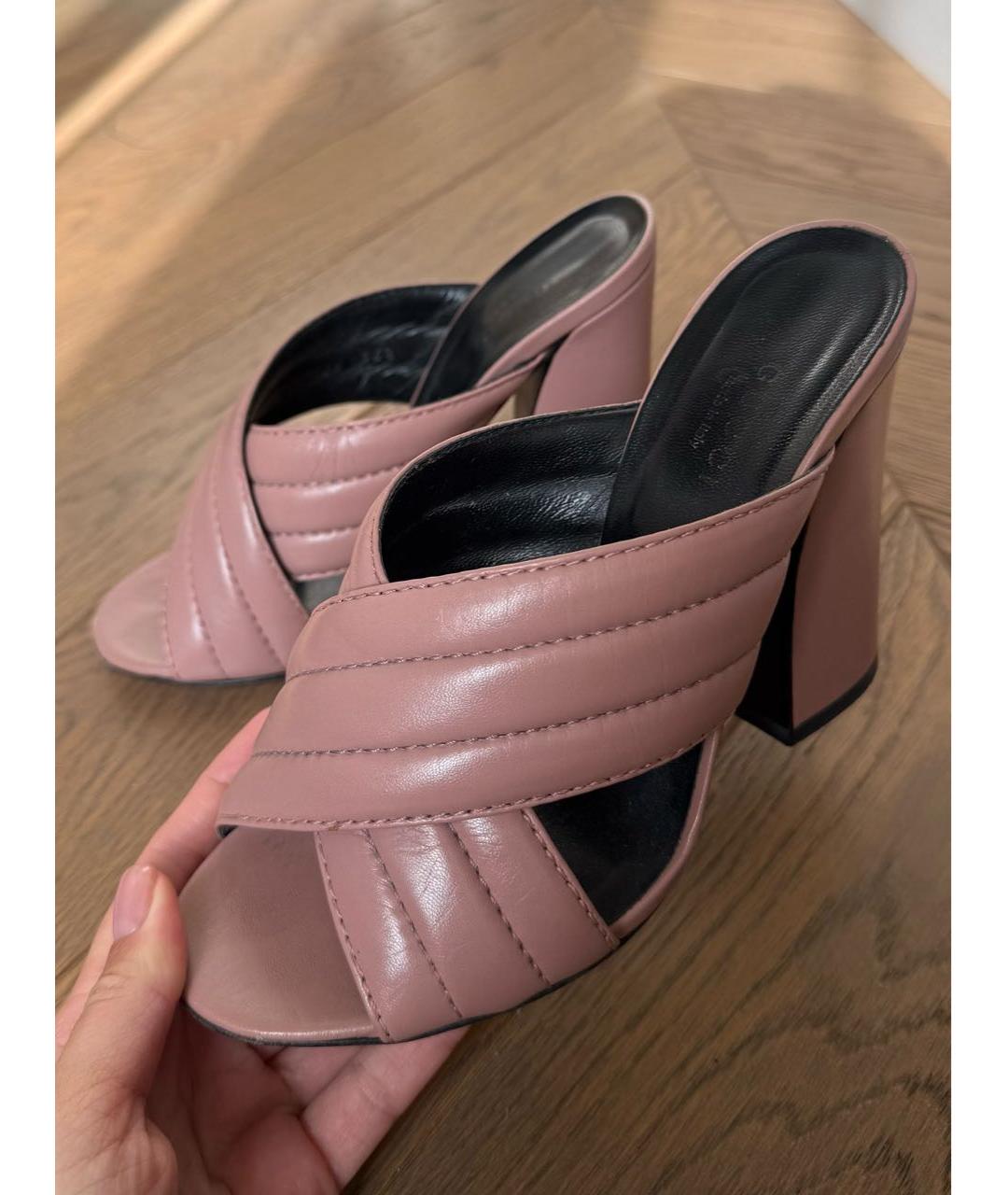 GUCCI Розовые кожаные мюли, фото 2