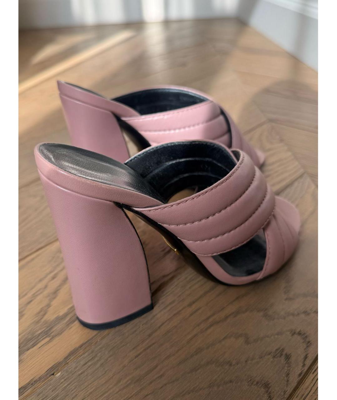 GUCCI Розовые кожаные мюли, фото 3
