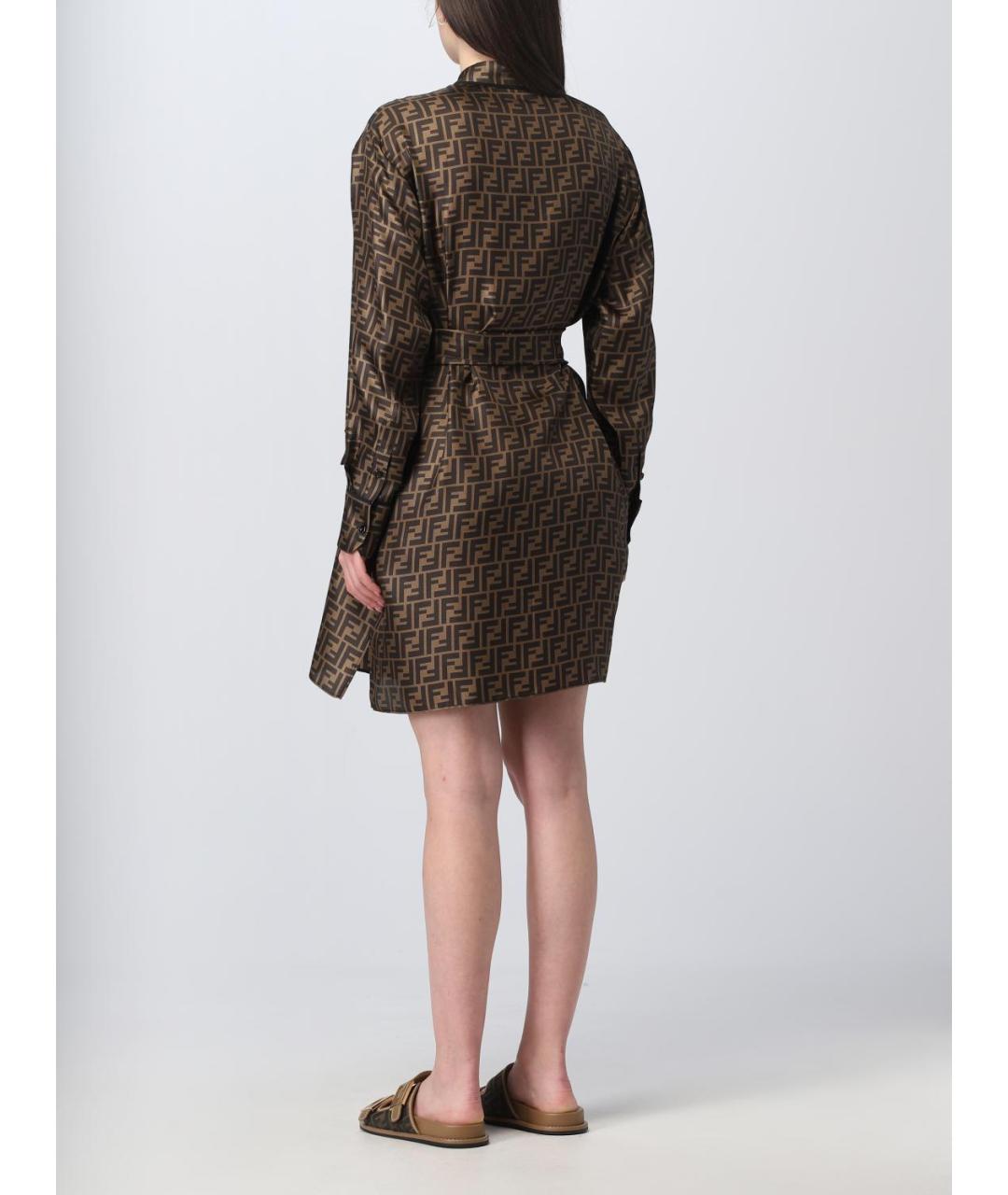 FENDI Коричневое шелковое повседневное платье, фото 3