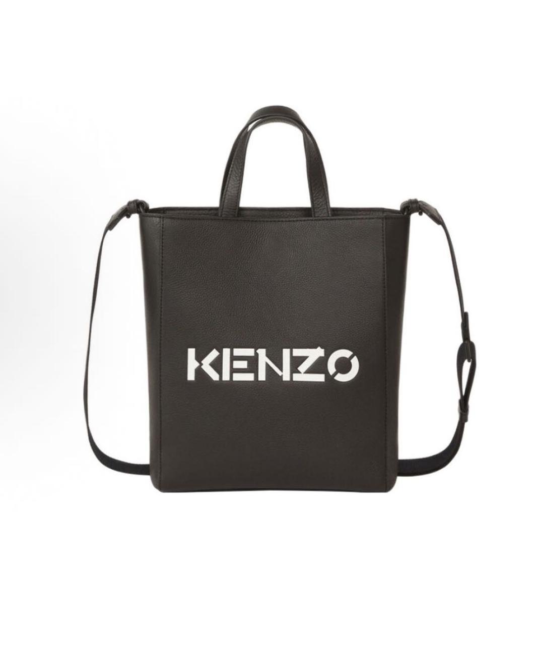 KENZO Черная кожаная сумка тоут, фото 6