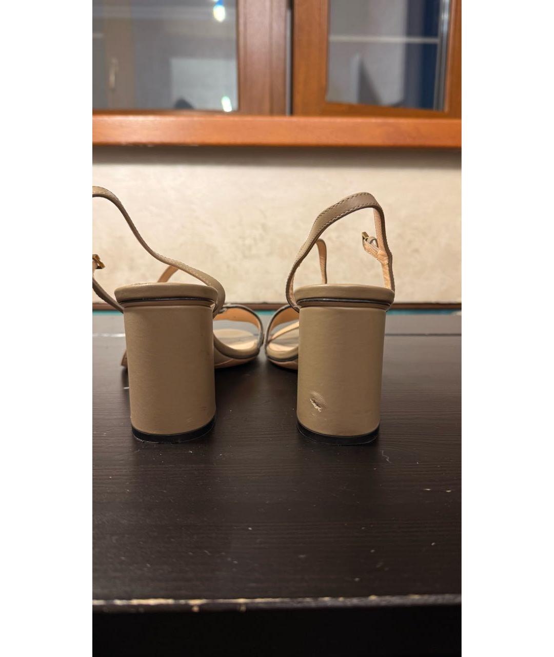 GUCCI Бежевые кожаные босоножки, фото 4