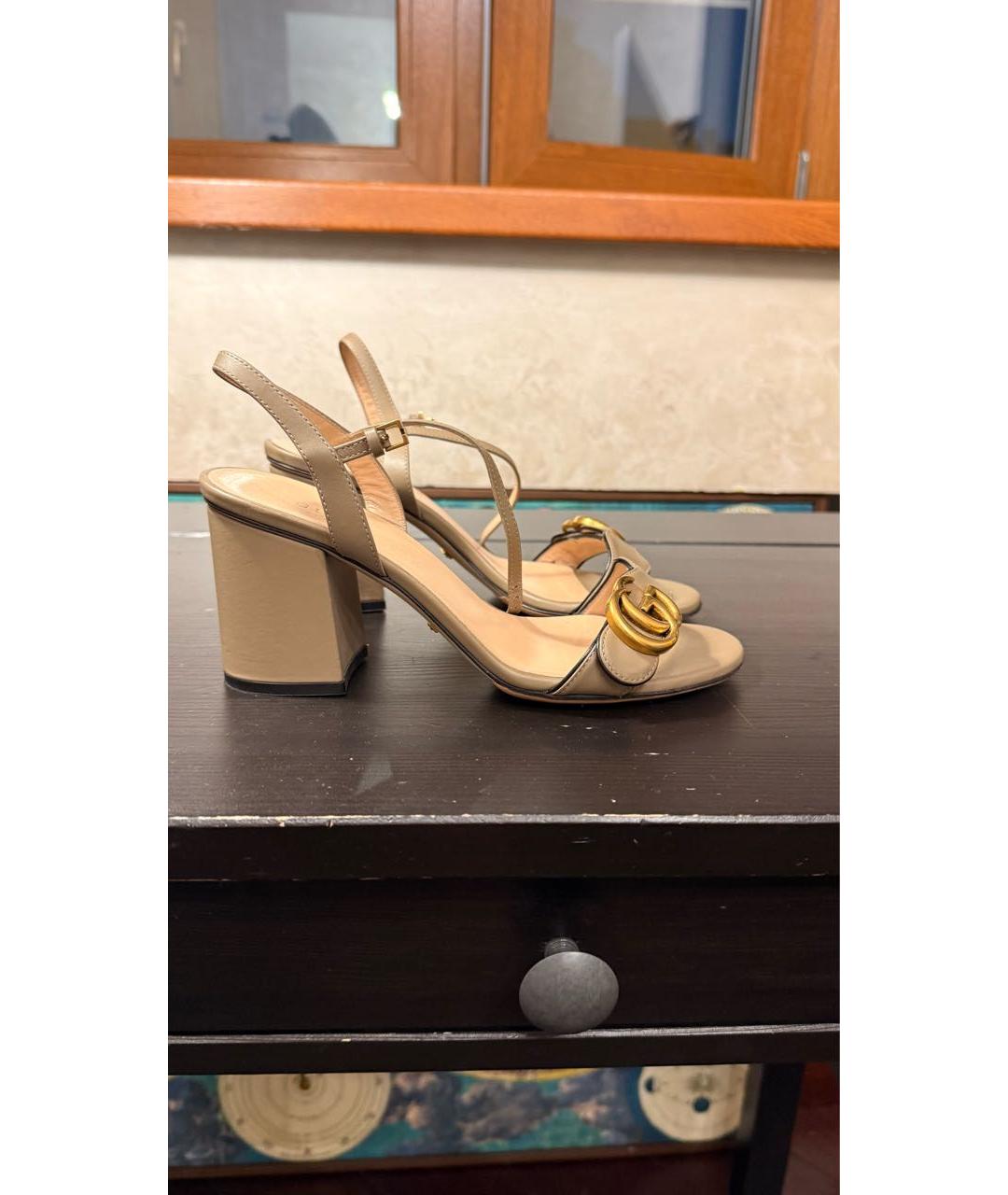 GUCCI Бежевые кожаные босоножки, фото 7