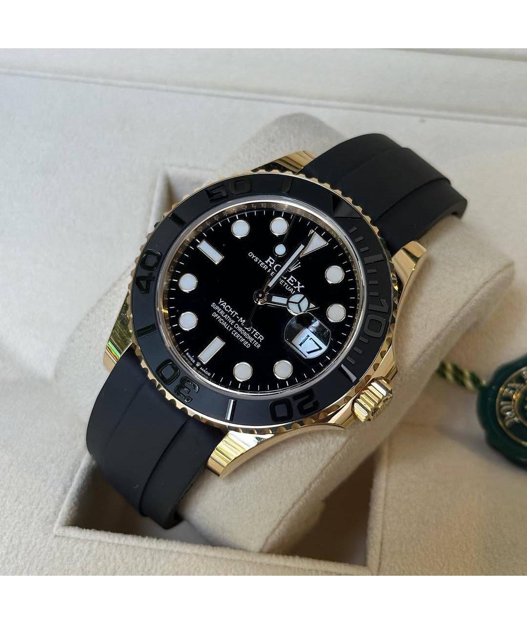 ROLEX Черные часы из желтого золота, фото 2