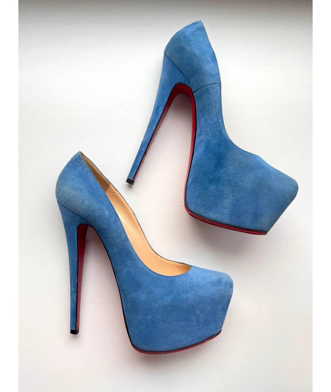CHRISTIAN LOUBOUTIN Голубые замшевые туфли, фото 2