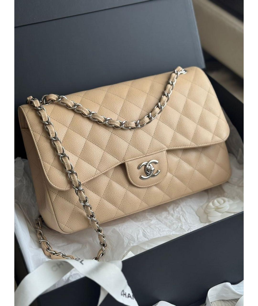 CHANEL Бежевая кожаная сумка через плечо, фото 9